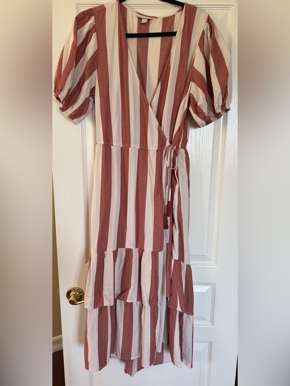 Knox Rose Rust and White Striped Wrap Midi Dress